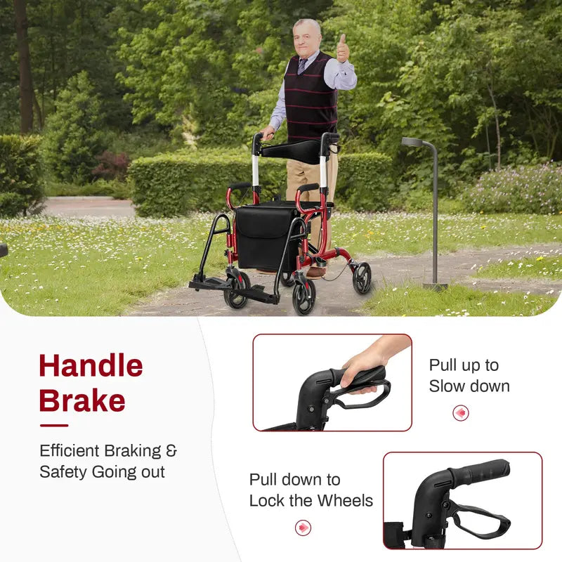 Senior-Friendly 2-in-1 Rollator Walker with Built-in Seat and Medical-Grade Support
