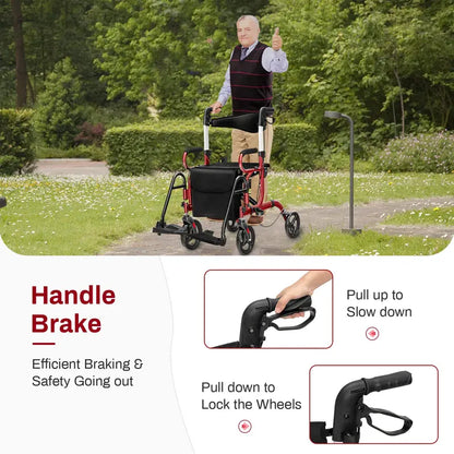 Senior-Friendly 2-in-1 Rollator Walker with Built-in Seat and Medical-Grade Support