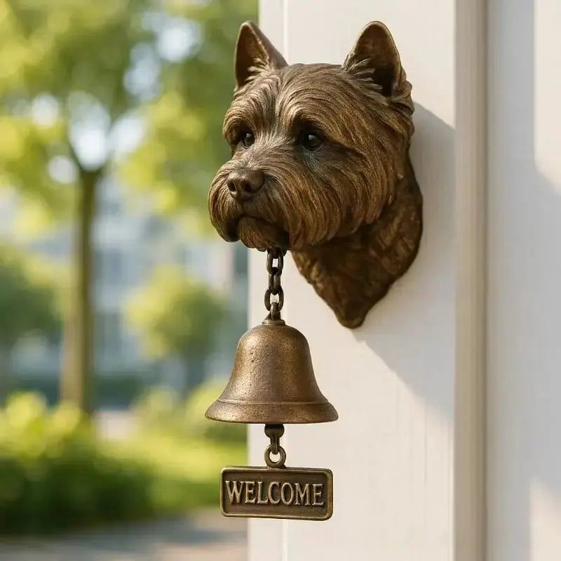 Welcome Bell Shepherd Bronze Wall Chime  Elegant Canine-Themed Entryway Accent