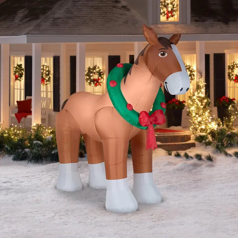 Clydesdale Horse Inflatable Christmas Decor  9-Foot Illuminated Outdoor Yard Figure with Anchoring Kit