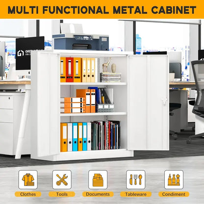 Greenvelly 72-Inch Locking Metal Storage Cabinet — 2-Door Garage or Office Organizer with Adjustable Shelves