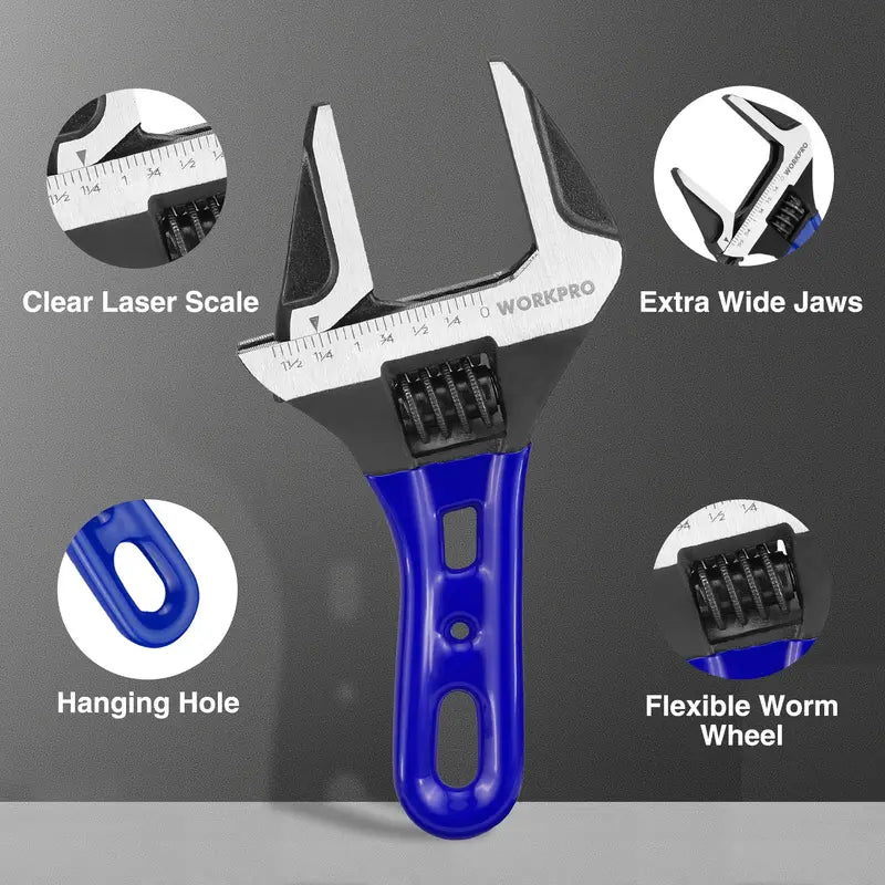 WORKPRO 6-Inch Stubby Adjustable Wrench — 1.5″ Wide Jaw, Dual Metric/SAE Scale Markings