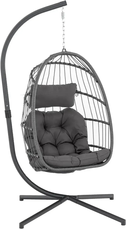 Yechen All-Weather Wicker Egg Hanging Chair with Stand — Indoor/Outdoor Swinging Seat