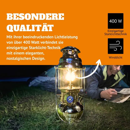 HK500 Pressurized Lantern  500 Candlepower, 1 Quart Kerosene Tank, Hand Assembled 400W Lamp, Polished Brass-Chrome for Home & Camping