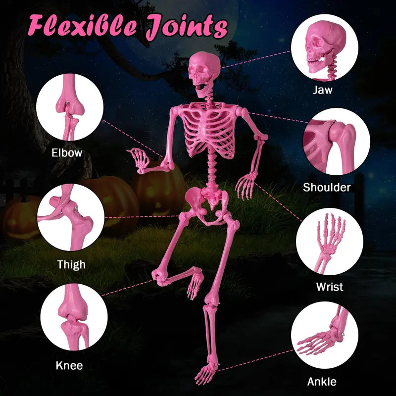 5.5-Foot Pink Poseable Skeleton  Life-Size Animated Halloween Prop with Articulated Joints