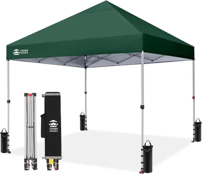 CROWN SHADES 10′ x 10′ Beach Canopy Tent: One-Push Deployment, Silver-Coated UV-Reflective Top, Three-Height Adjustment, and Sandbag Stability System