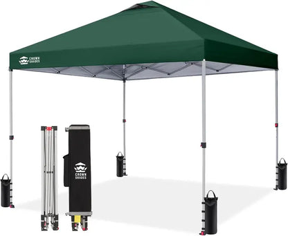 CROWN SHADES 10′ x 10′ Beach Canopy Tent: One-Push Deployment, Silver-Coated UV-Reflective Top, Three-Height Adjustment, and Sandbag Stability System