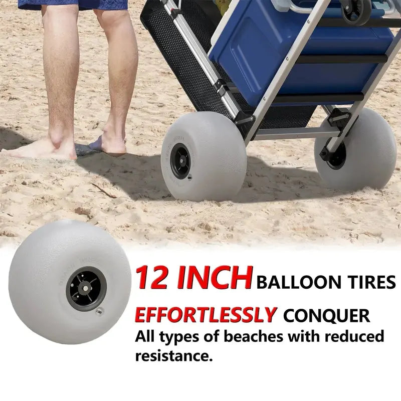 Heavy-Duty Foldable Beach Cart: 12-Inch Balloon Tires, Adjustable Handle & 220-Lb Capacity