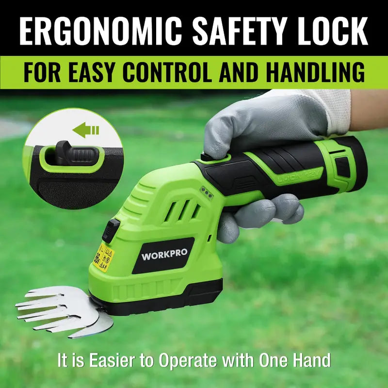 WORKPRO 12V Cordless 2-in-1 Grass & Hedge Trimmer  Includes 2.0Ah Battery + 1-Hour Fast Charger
