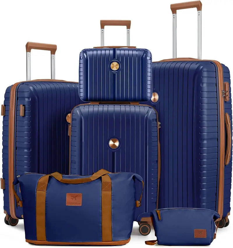 Lightweight 5-Piece PP Hardshell Carry-On Luggage Set  Dual Spinner Wheels & TSA Lock Travel Suitcases