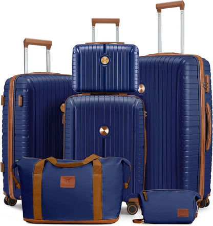 Lightweight 5-Piece PP Hardshell Carry-On Luggage Set  Dual Spinner Wheels & TSA Lock Travel Suitcases