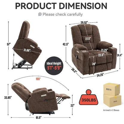 Electric Power Lift Recliner with Massage, Heat, USB-C Ports, and Dual Steel Cup Holders