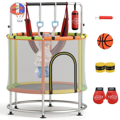 55-Inch Kids’ Mini Trampoline  Heavy-Duty Bouncer with Hammock & Enclosed Safety Net