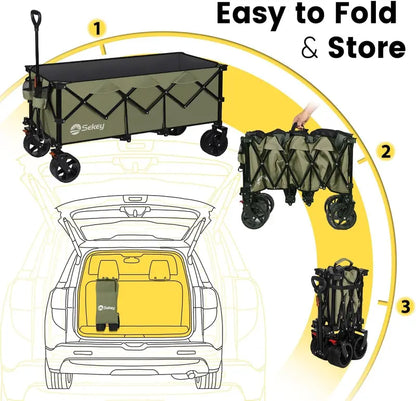 Sekey Extended Travel Cart  48¡å Foldable Garden &amp; Utility Wagon, 440 lb Load Limit, 300L Capacity