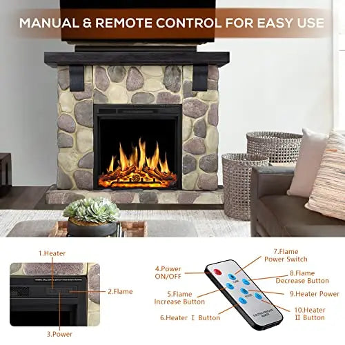 50-Inch Electric Fireplace with Stone Mantel  Y4926 All-in-One Hearth Package