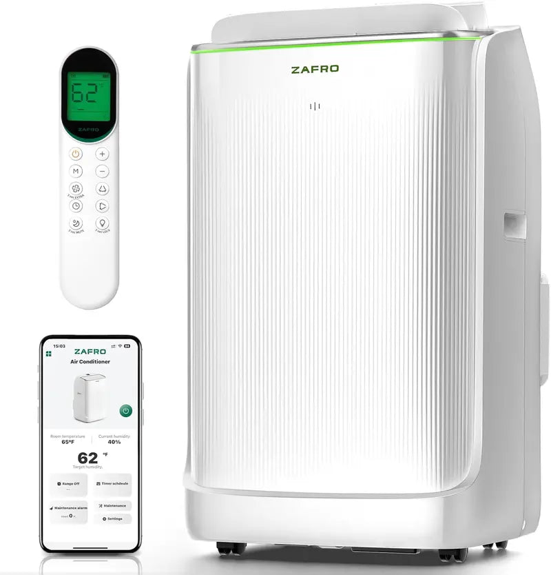 ZAFRO 8,000 BTU Portable AC Unit  4-Mode Energy-Efficient Cooler with Remote, 24-Hour Timer, Ideal for Bedrooms & Dorms, White Design