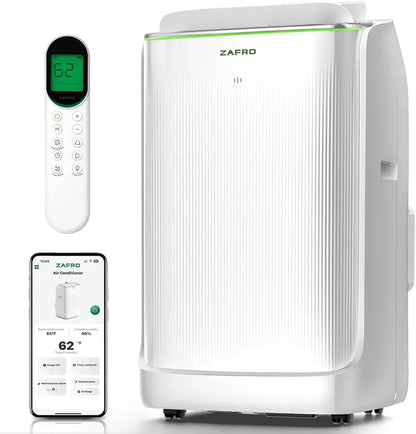 ZAFRO 8,000 BTU Portable AC Unit  4-Mode Energy-Efficient Cooler with Remote, 24-Hour Timer, Ideal for Bedrooms & Dorms, White Design