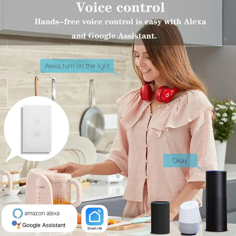 SmartTouch 3-Gang Wall Light Switch, Alexa & Google Home Compatible, No Hub Needed, Remote App Control, Black (2-Pack)