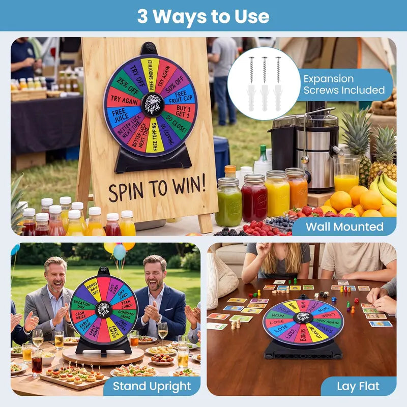12-Inch Spinning Prize Wheel with Chalkboard Marker, Eraser, and Replacement Pointer