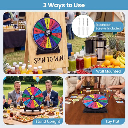12-Inch Spinning Prize Wheel with Chalkboard Marker, Eraser, and Replacement Pointer