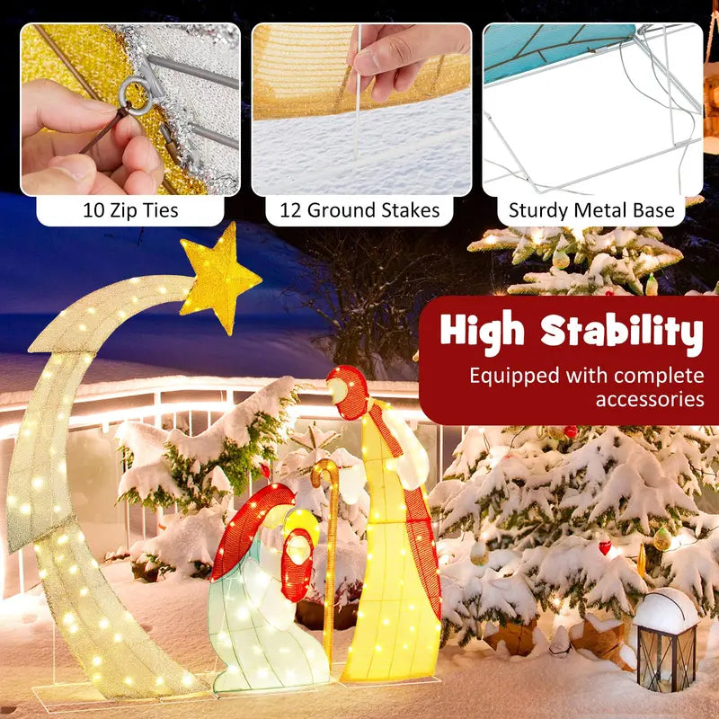 5-Foot Pre-Lit Nativity Scene Set with 140 Warm White LED Lights