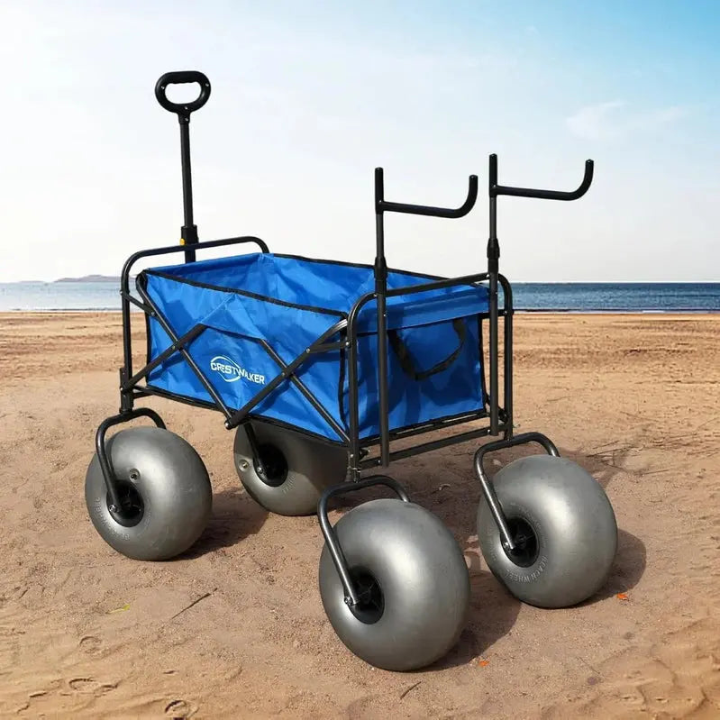 Heavy-Duty Beach Cart with 13-Inch Balloon Tires, Built-in Chair Mounts, and Air Pump
