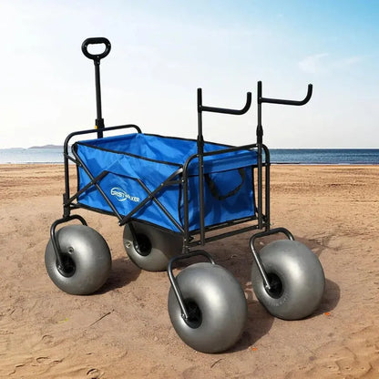 Heavy-Duty Beach Cart with 13-Inch Balloon Tires, Built-in Chair Mounts, and Air Pump