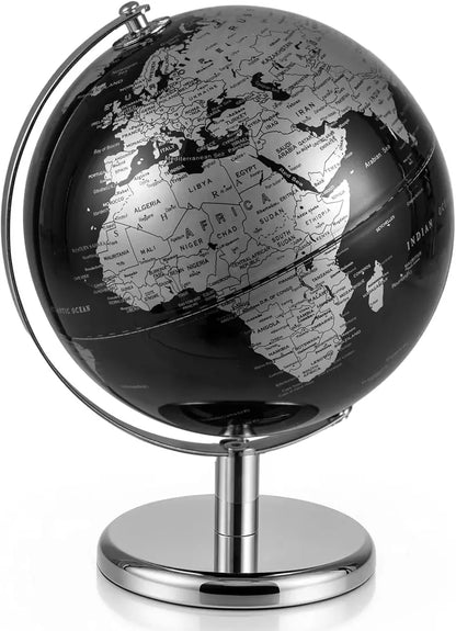 8-Inch Black Metallic World Globe  Interactive Learning Tool for Students