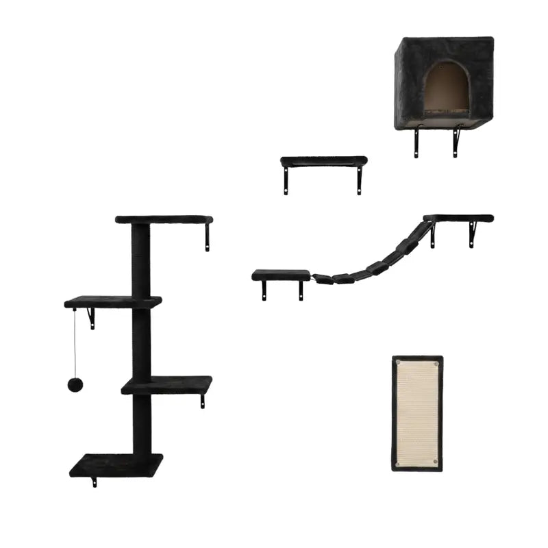 Complete Cat Wall Climbing System: House, Bridge, Steps, Scratcher, and Climber