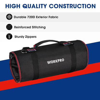 WORKPRO Heavy-Duty Rolling Tool Organizer  6-Pocket Roll-Up Bag with Detachable Pouches
