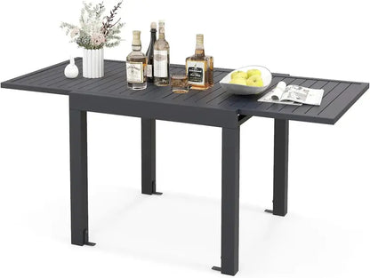 All-Weather Aluminum Extendable Patio Dining Table  Rectangular Outdoor Table for 46, Dark Gray Slatted Top