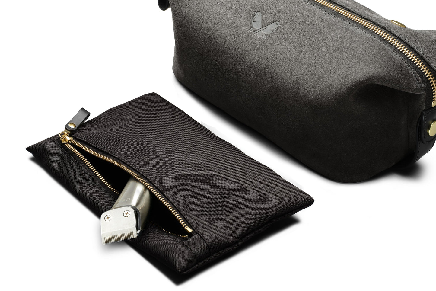 Suede Wash Bag / Dopp Kit - Storm Grey