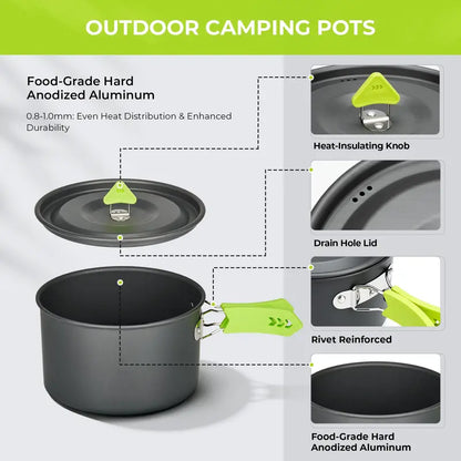 Lightweight 4-Piece Aluminum Camp Cookware Kit for Small Groups