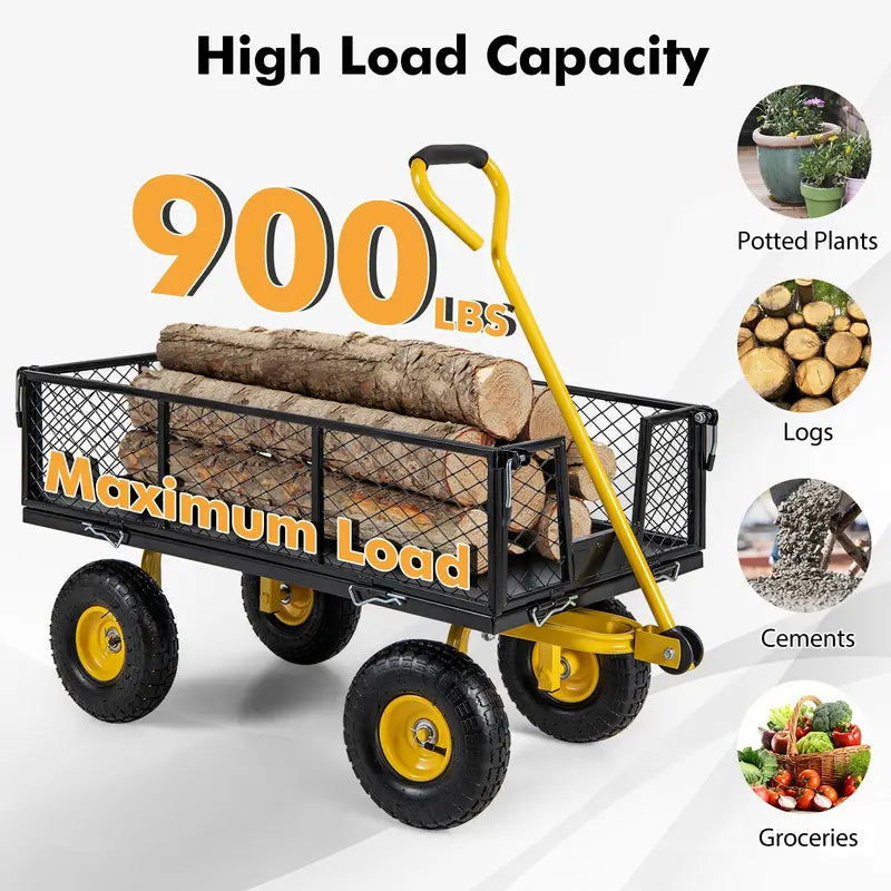 Heavy-Duty Utility Garden Wagon  900 lb Capacity Outdoor Cart with 4 Removable Side Panels (43″ × 21″ × 36″)