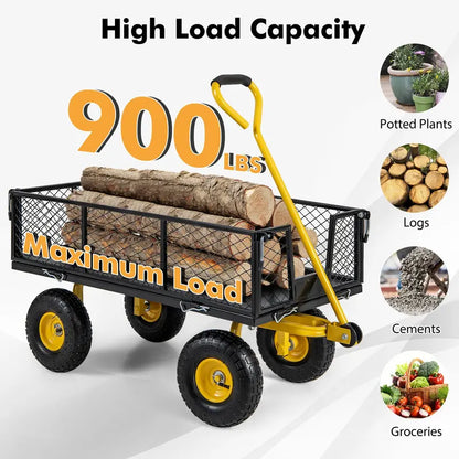 Heavy-Duty Utility Garden Wagon  900 lb Capacity Outdoor Cart with 4 Removable Side Panels (43″ × 21″ × 36″)