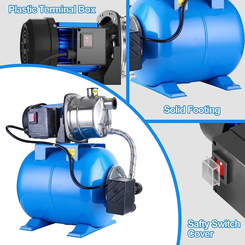 1.6 HP Stainless Steel Shallow Well Jet Pump  1268 GPH, Includes Pressure Tank for Irrigation & Drainage