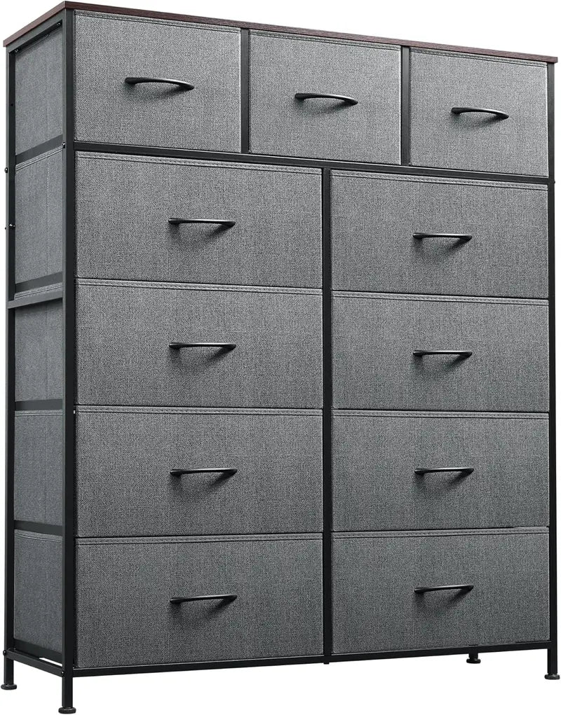 11-Bin Tall Fabric Storage Tower  Steel-Frame Organizer Unit with Stackable Drawers & Soft Bins