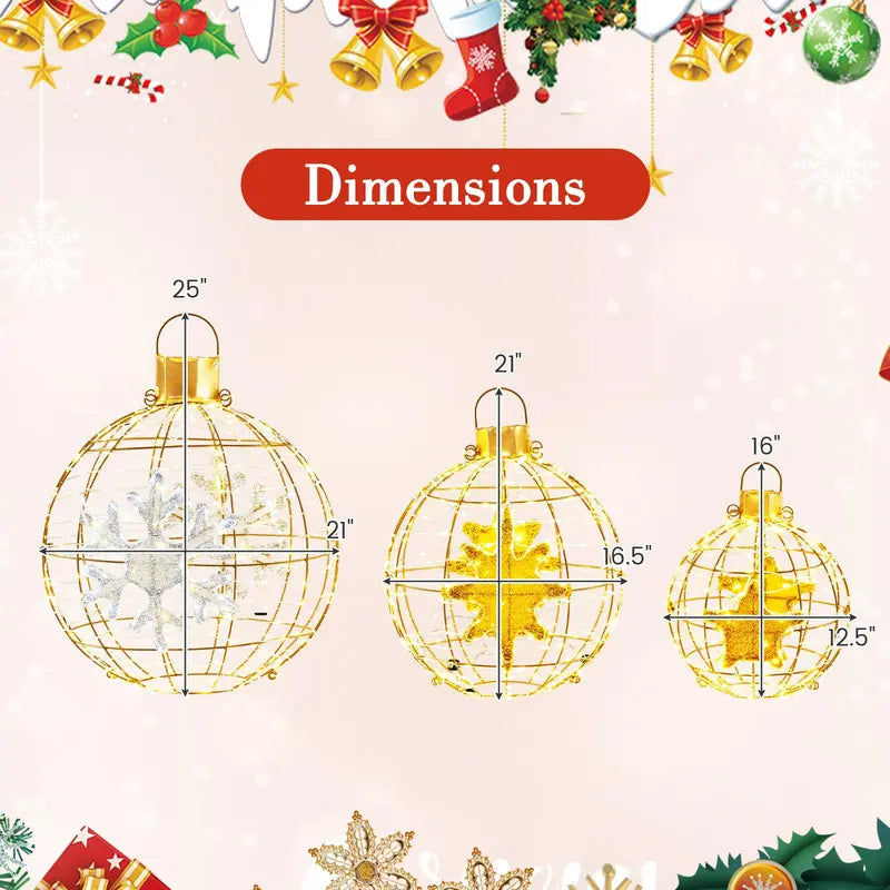Three Pre-Lit Hanging or Ground Lantern Balls — 732 Bright LEDs, Includes Zip Ties and Stakes