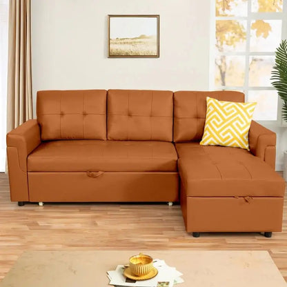 Reversible L-Shaped Sectional Sofa with Hidden Chaise Storage and Pull-Out Sleeper Function