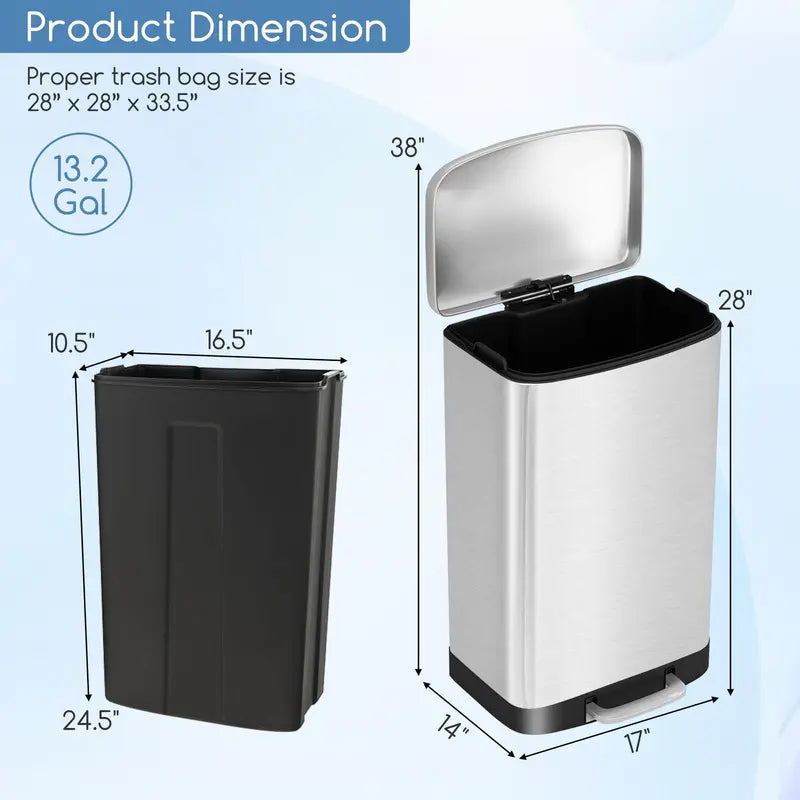 50-Liter Stainless Steel Touchless Trash Can with Locking Lid and Soft-Close Mechanism