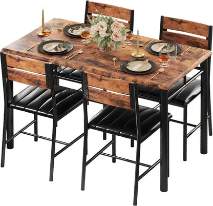 Wooden Kitchen Dining Set for Four Featuring Padded Chairs