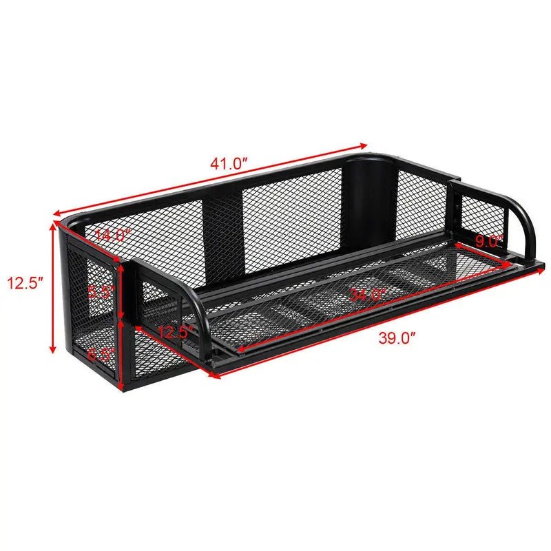 ATV/UTV Rear Drop Cargo Basket  Heavy-Duty Universal Steel Mesh Carrier (Black)