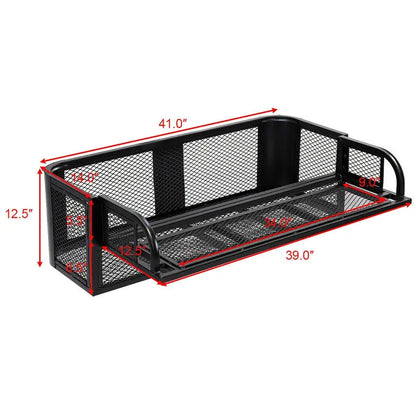 ATV/UTV Rear Drop Cargo Basket  Heavy-Duty Universal Steel Mesh Carrier (Black)