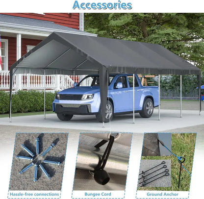 Thanaddo Reinforced Carport with Roll-Up Side Panels and Ventilated Windows