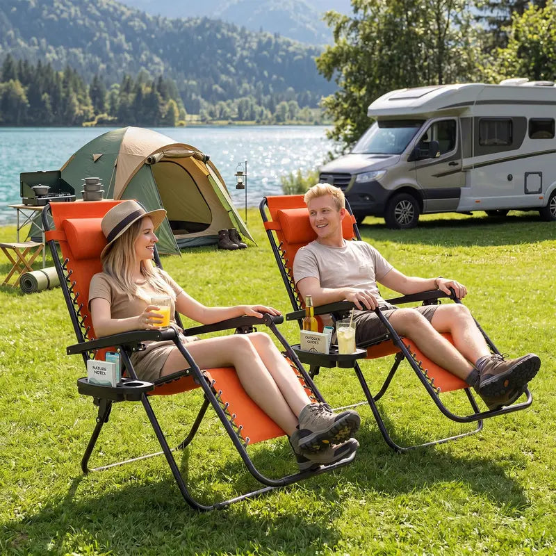 Zero-Gravity Recliner Chair  Ergonomic Backrest, Removable Pillow & Built-in Cup Holder Tray