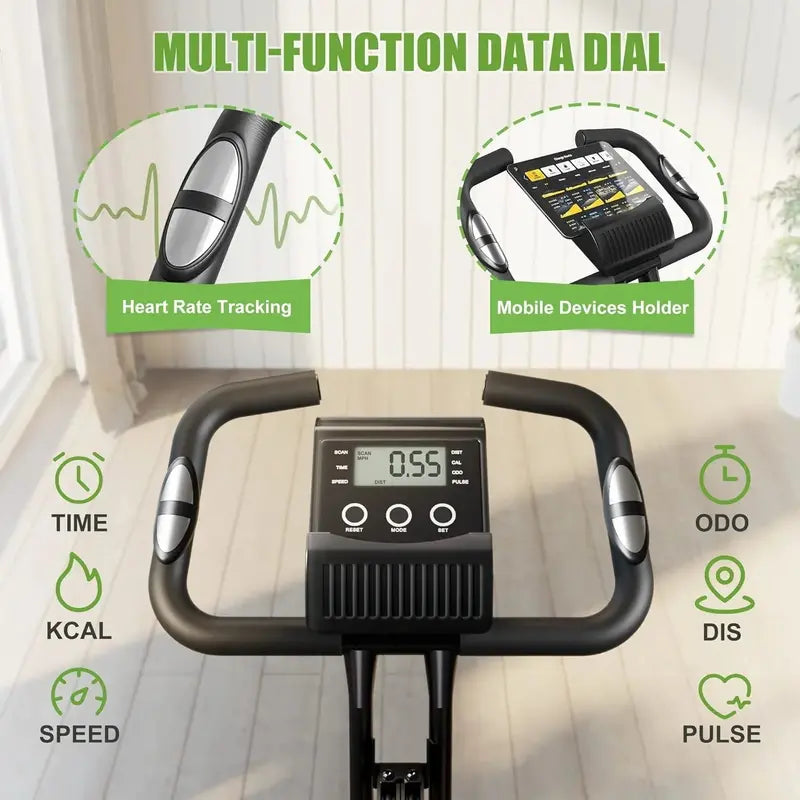 Caromix 4-in-1 Folding Exercise Bike  Upright & Recumbent Indoor Cycling Station with 16 Resistance Levels