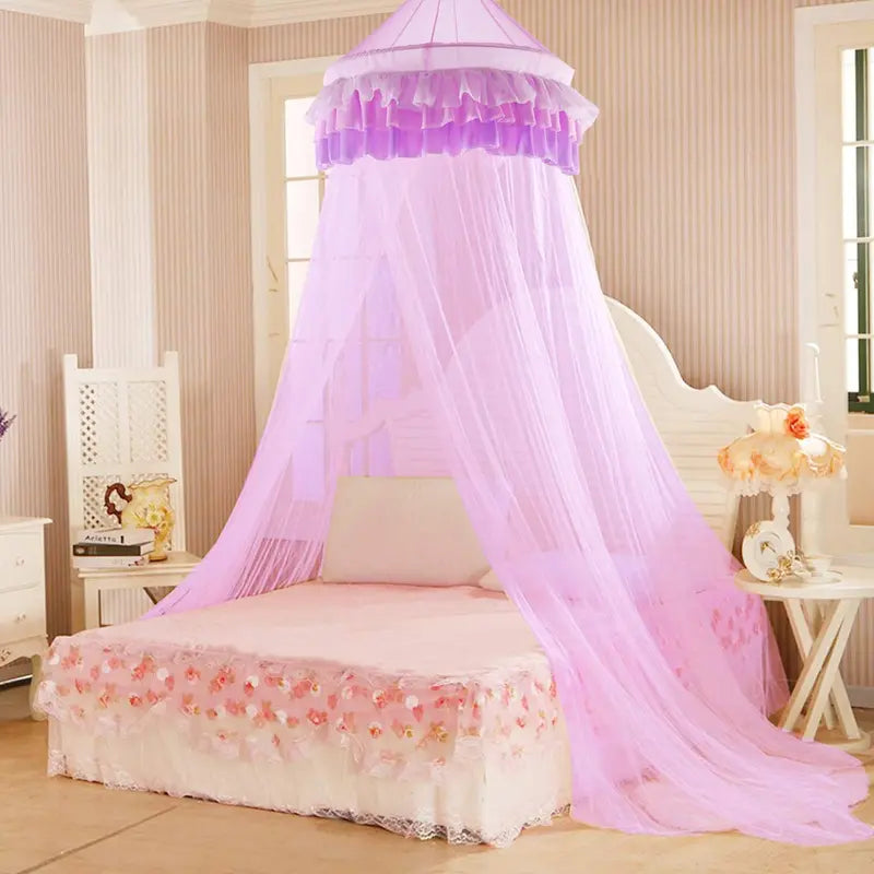 Princess-Style Dome Canopy Net with Ruffled Lace Trim