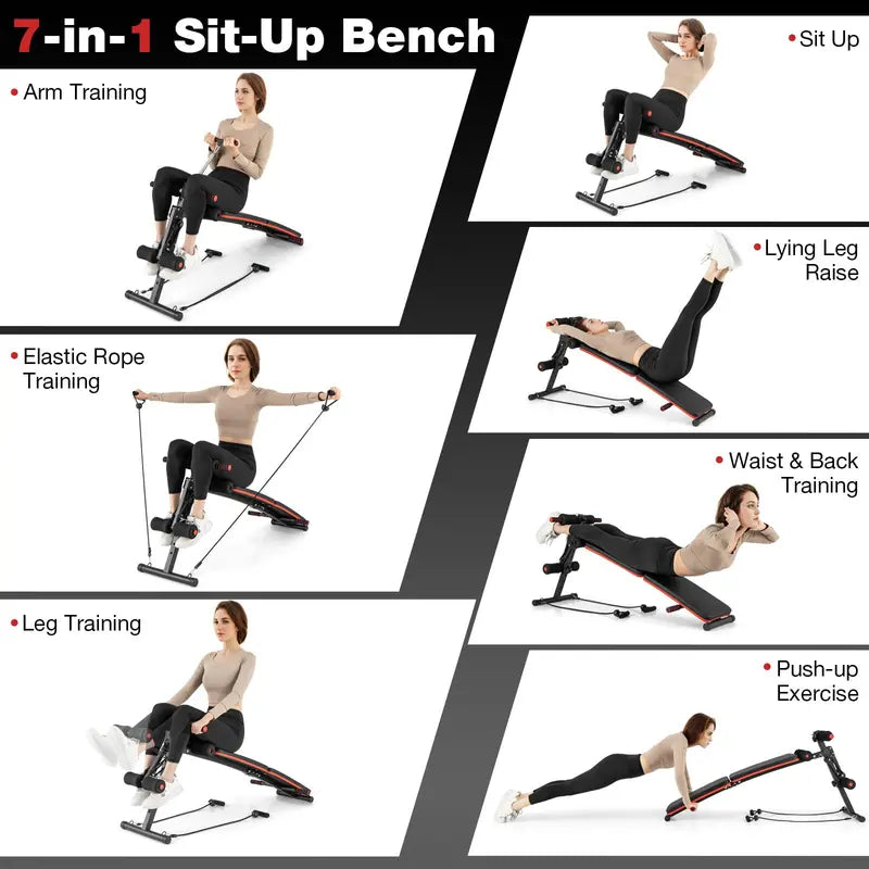 Multi-Functional Sit-Up Bench  Foldable 7-in-1 Workout Station with 4-Height Adjustments