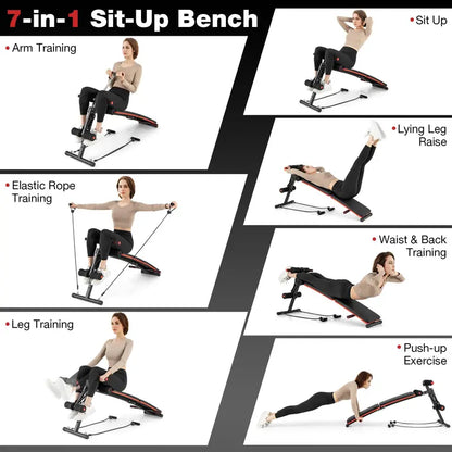 Multi-Functional Sit-Up Bench  Foldable 7-in-1 Workout Station with 4-Height Adjustments