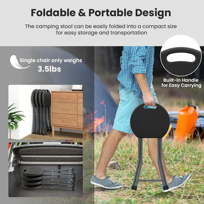 Collapsible Round Folding Stool with Carry Handle — Ideal for Fishing, Hiking & Gardening